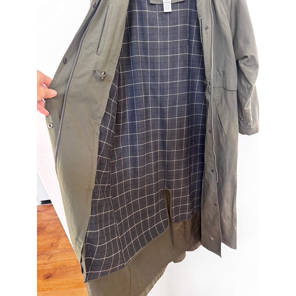 LL Bean Womens Petite Small Long Hooded Rain Trench Coat Olive Green OHJ63 - Picture 15 of 16